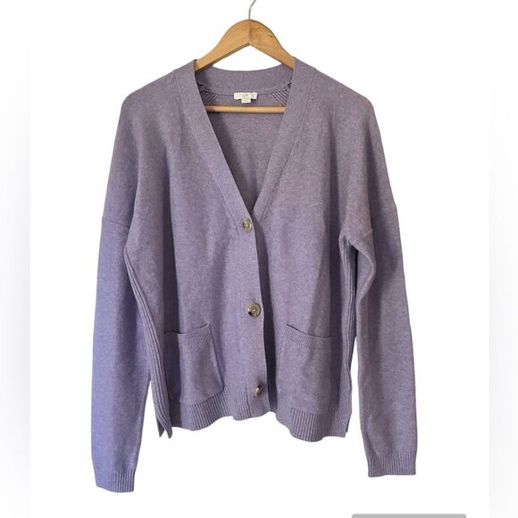 J. Jill Lavender Cardigan, Sz L Cotton - Picture 1 of 5